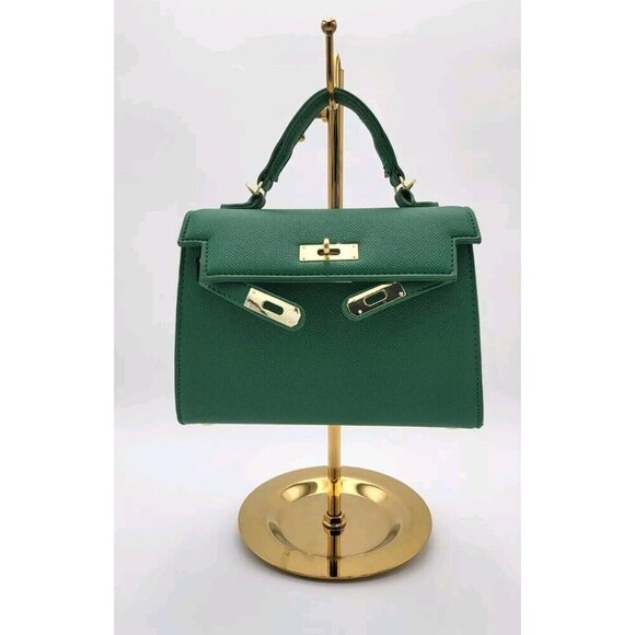 New Kelly Green PU Leather Wirkin Style Mini Tote Crossbody With Strap s… - Picture 1 of 16